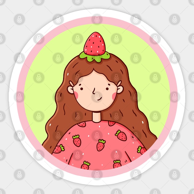 Cute strawberry girl Sticker by Lovelydesignstore